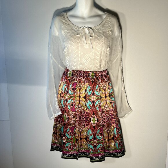 Lane Bryant SZ14/16 Multi Jewel Wallpaper Print Silky Skirt Boho Dressy Old $$$ - Picture 1 of 7